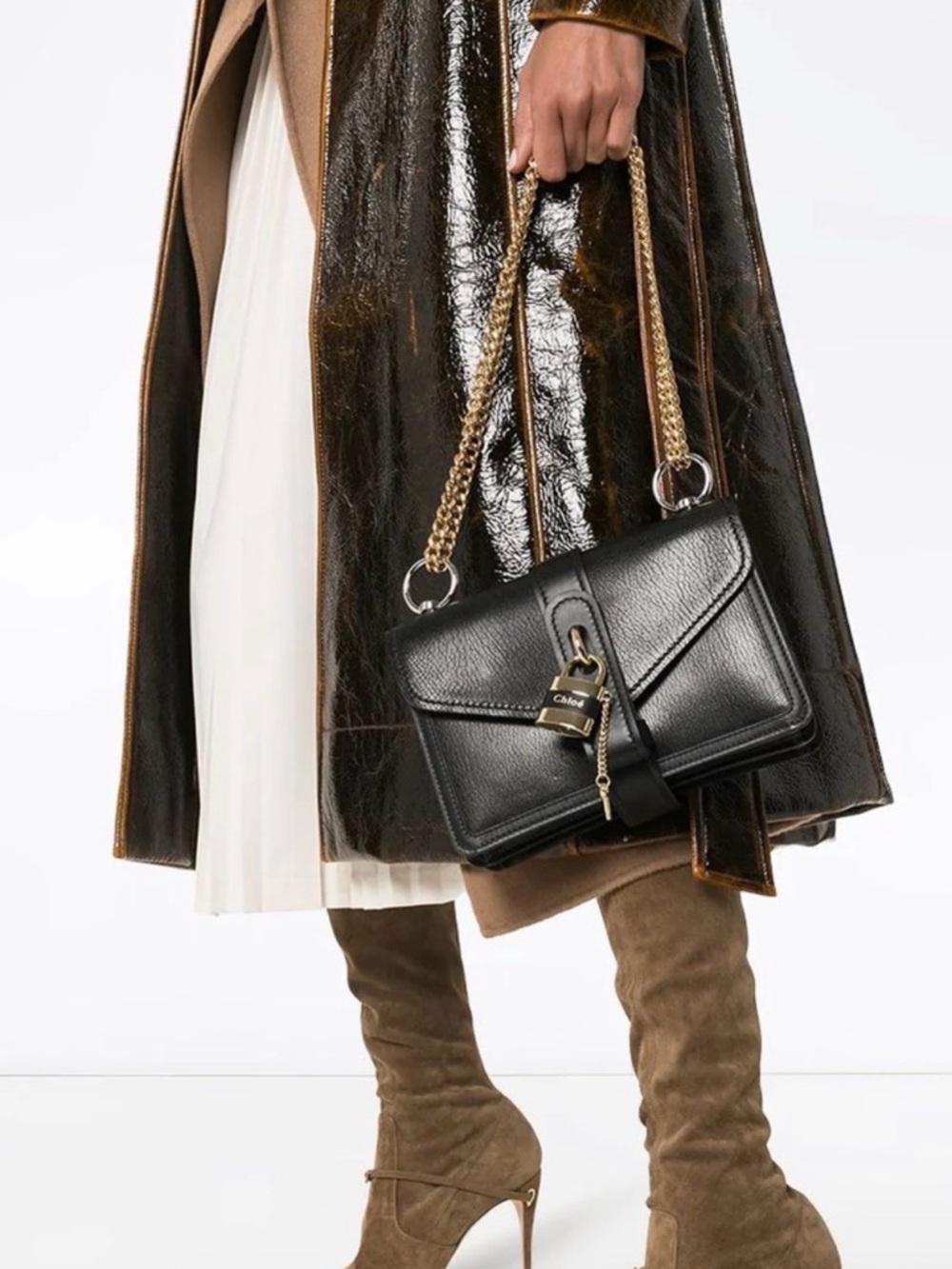 Chloe Aby Lock Black Leather Shoulder Bag with Gold Hardware